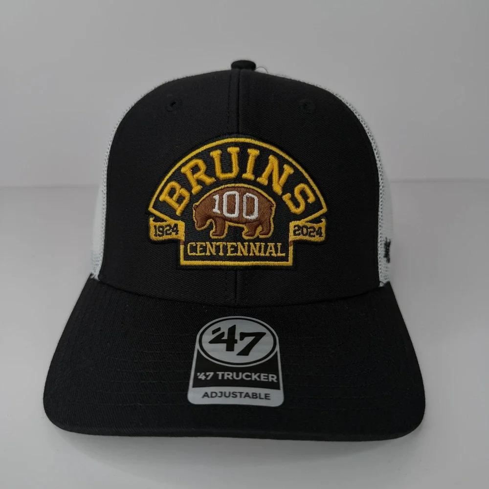 Boston Bruins Hat Cap Snap Back Mens OSFA Black NHL Hockey 47 Trucker Centennial